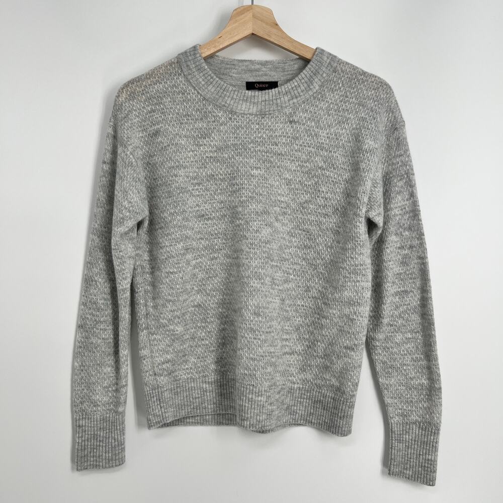 Quince Baby Alpaca Wool Diamond Stitch Crew Sweater Womens Small Gray Pullover